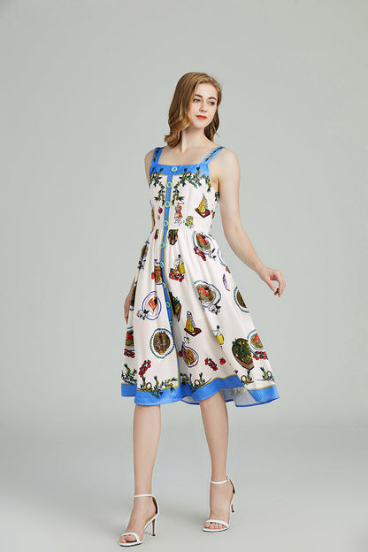 Printed Sleeveless A Line Knee Dress