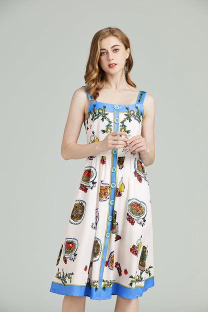 Printed Sleeveless A Line Knee Dress