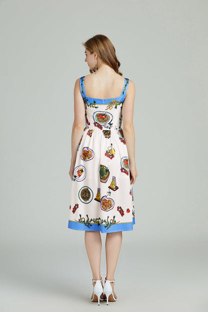 Printed Sleeveless A Line Knee Dress
