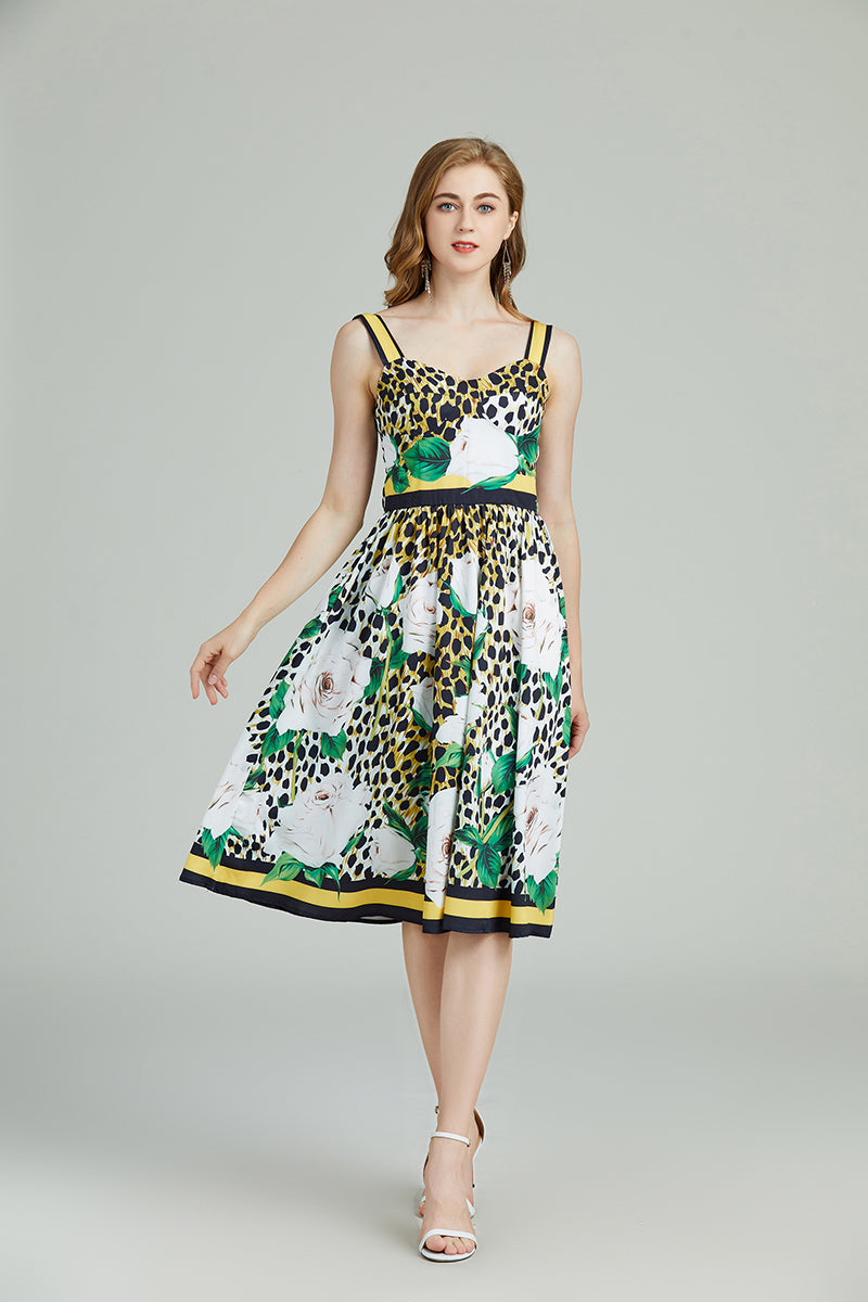 Printed Sleeveless Cami A Line Knee Dress