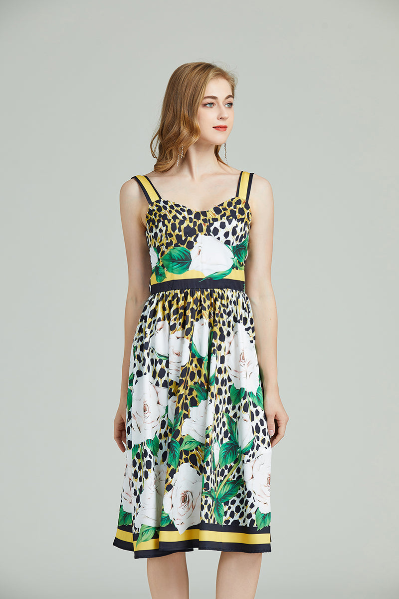 Printed Sleeveless Cami A Line Knee Dress
