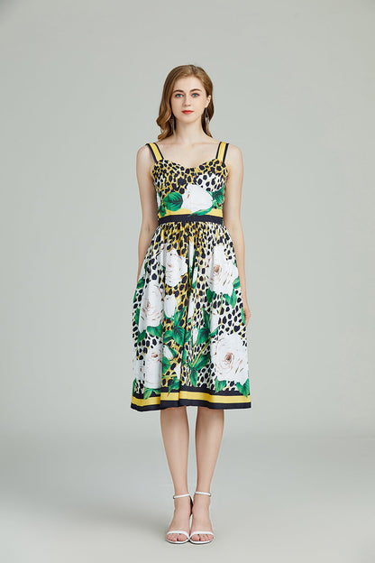 Printed Sleeveless Cami A Line Knee Dress