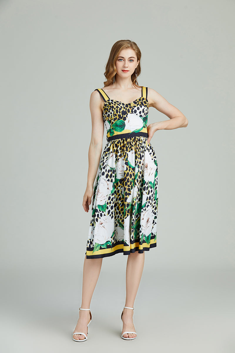 Printed Sleeveless Cami A Line Knee Dress