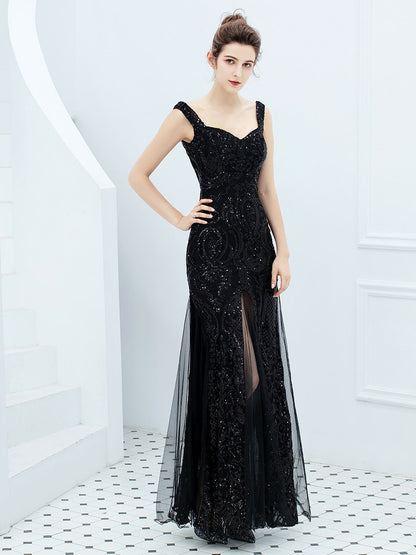 Sequin suspender long evening dress