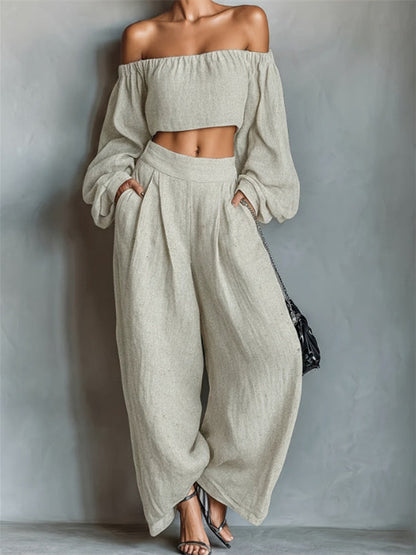 Solid Color Geometric Print Casual Two-piece Women's Clothing