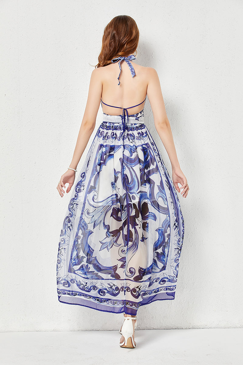 Strap Backless Pleated High Waist Slim Dress Tencel Dress
