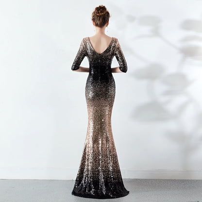 Cocktail Elegant Long Host Slim Dress Fishtail Sequ