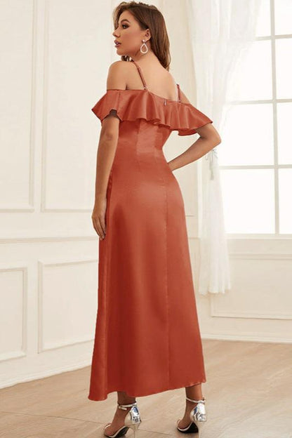 Verona Satin Ruffle Midi Dress