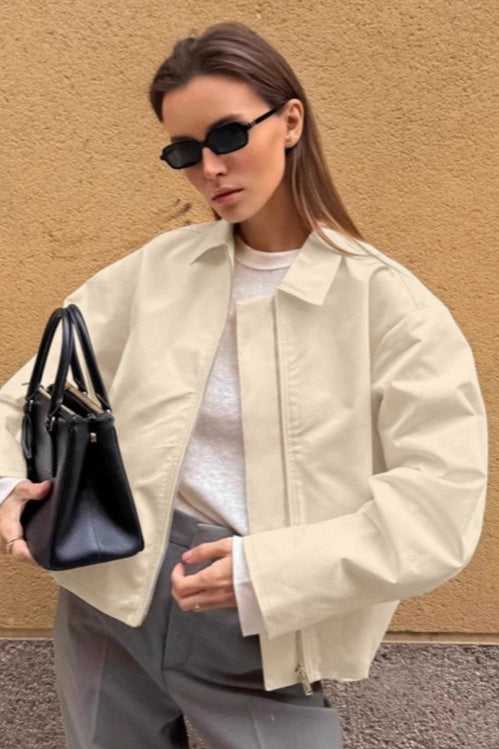 Khaki Cotton Lapel Casual Jacket