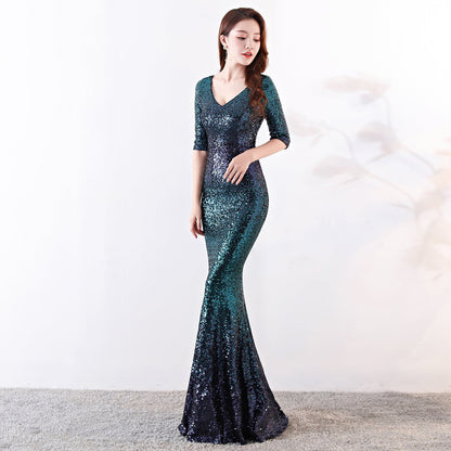 Cocktail Elegant Long Host Slim Dress Fishtail Sequ
