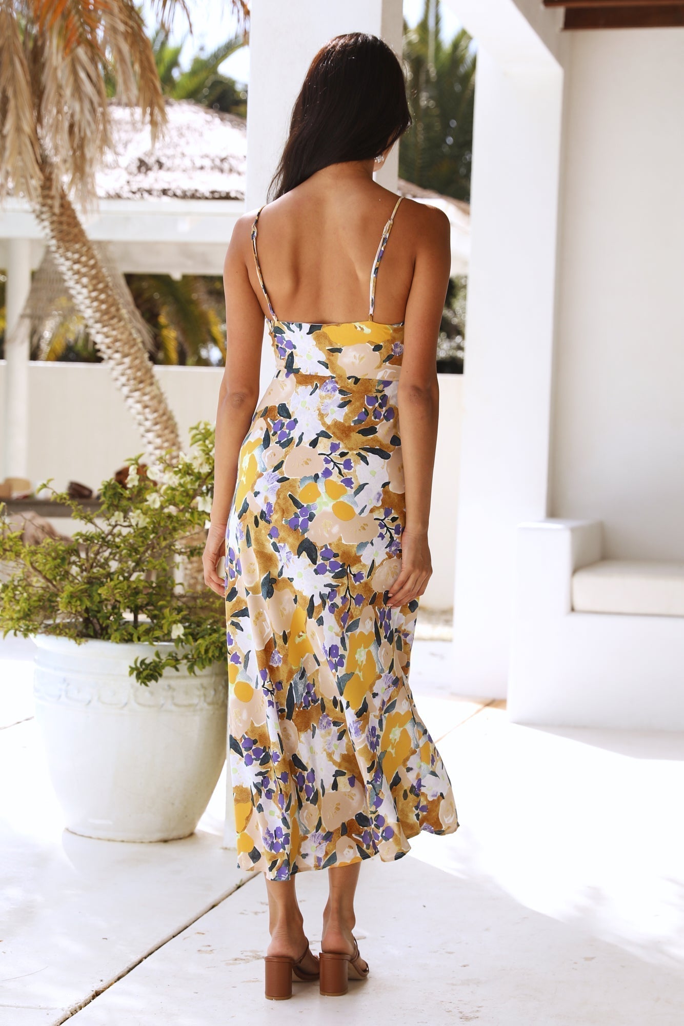 Sweetheart Knot Cutout Spaghetti Strap Floral Side Slit Maxi Dress