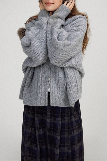 Cable Knit Hooded Soft Wool Cardigan