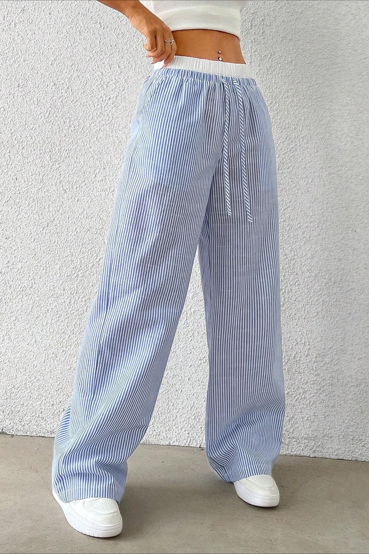 Stripe Plaid Pattern Knit Pants