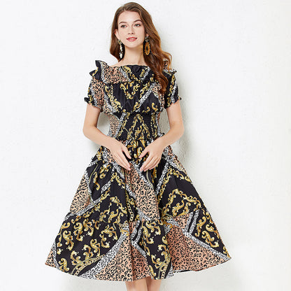 off shoulder Collar Short sleeved Ruffled Dress