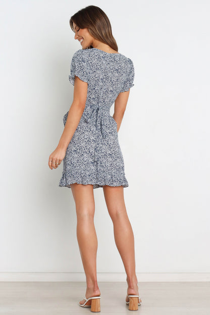 Holiday Short sleeved V neck Ruffled Floral Strap Dress