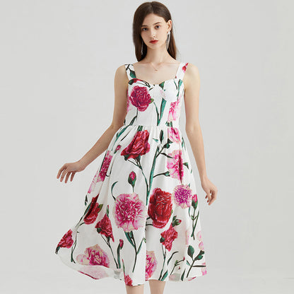 High Waist Printed Three-Dimensional Strapless Slip Dress