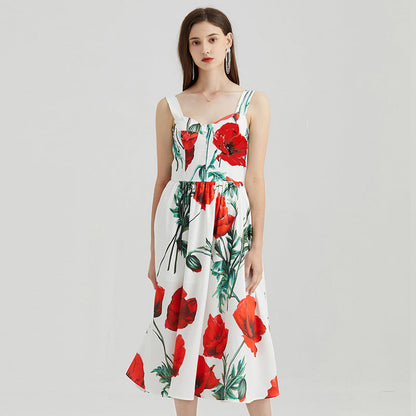High Waist Printed Three-Dimensional Strapless Slip Dress