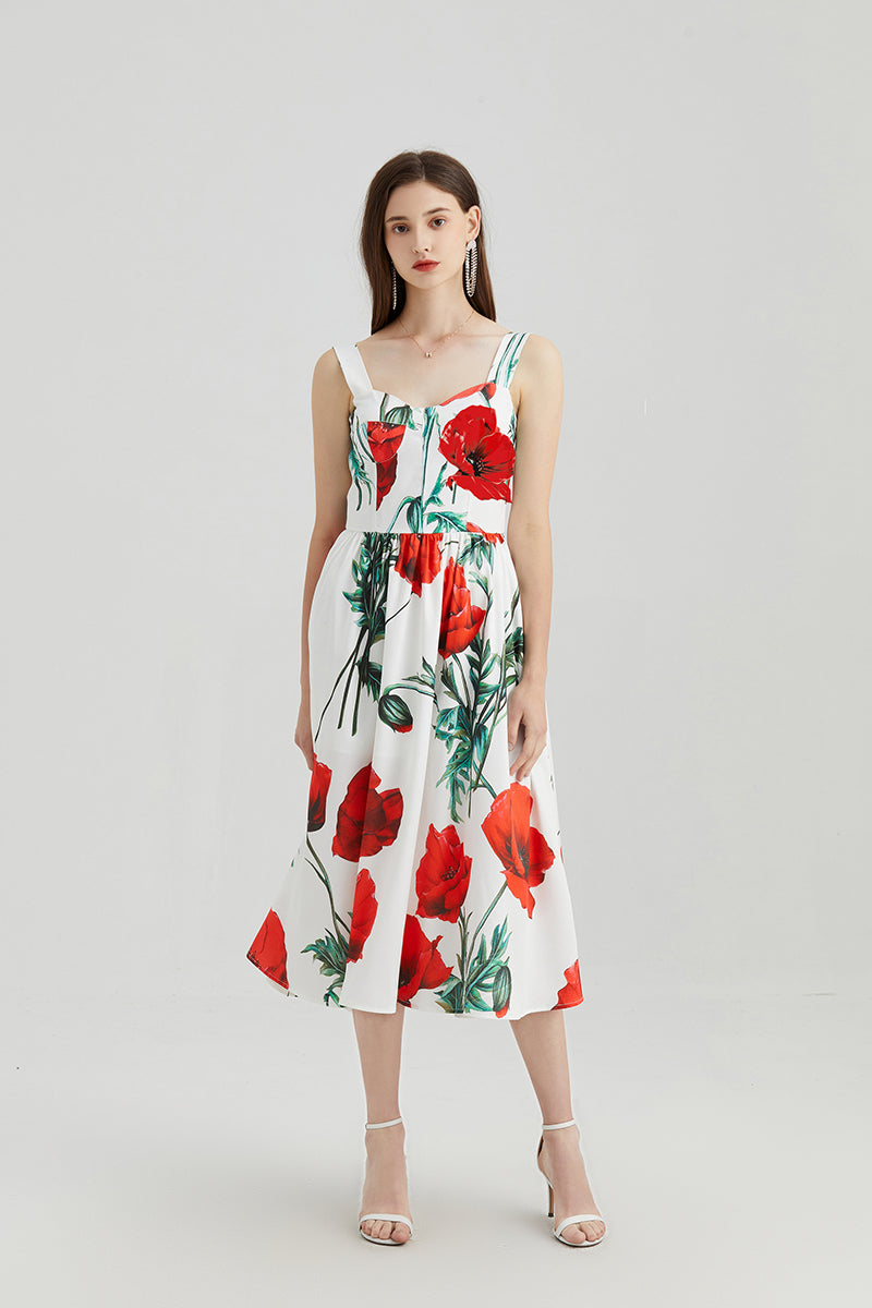 High Waist Printed Three-Dimensional Strapless Slip Dress