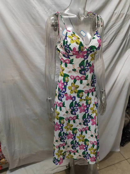 Backless Slip Dress Casual Beach Vacation Style Dress