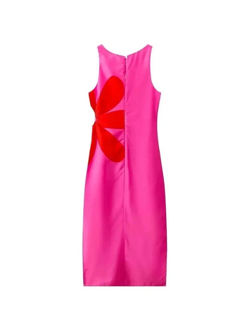 Flower Print Cutout Midi Dress