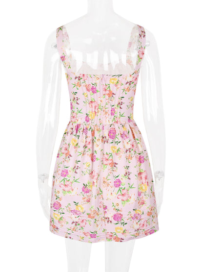 Floral Dress Mini Dresses Dresses Floral Print Lace Up Straps Neck Sleeveless No Open Seam Elegant Fall Short