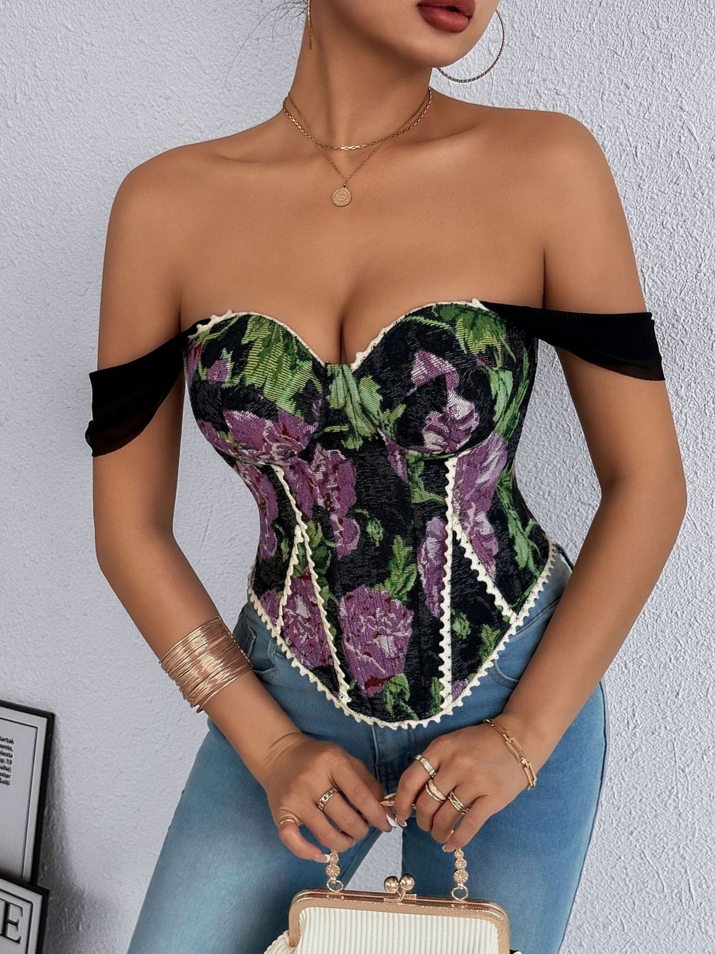 Jacquard Bandeau Top Tie Fish Bones Strapless Bra