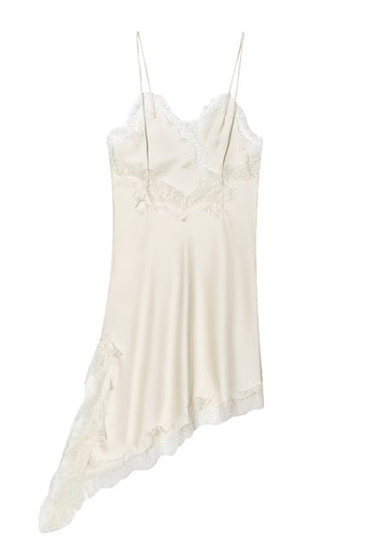 Margovil Spaghetti Strap Lace V Neck Irregular Hem Mini Dress