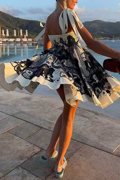 Margovil Bow Shoulder Floral Print Mini Cami Dress