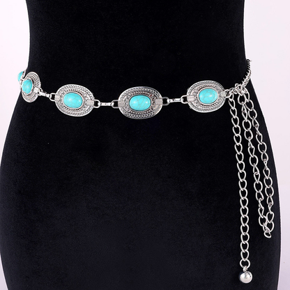 Margovil Turquoise Decorative Adjustable Metal Chain Belt
