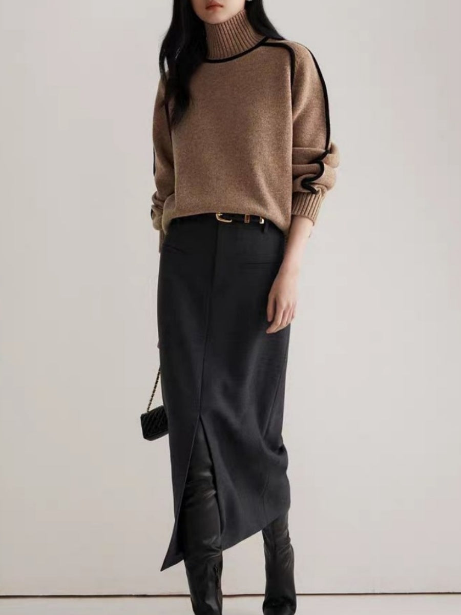 Color-blocked Stripes Splicing Half Turtleneck Sweaters