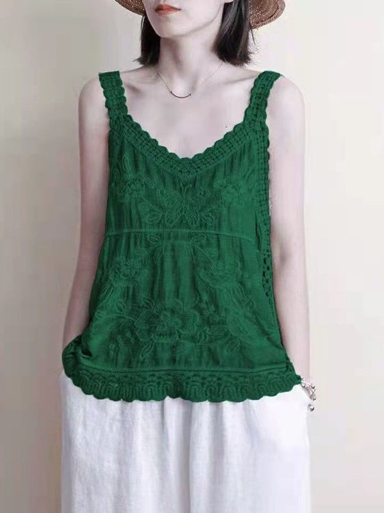 Cotton Linen Embroidered V-neck Camisole
