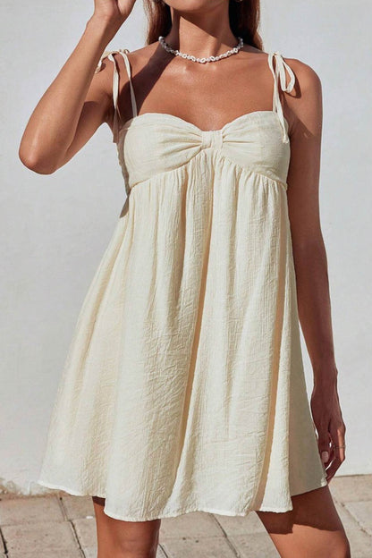 Tie Shoulder Sweetheart Crinkled Texture Babydoll Mini Dress