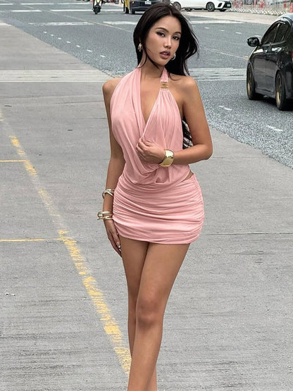 Hollow-out Deep V-neck Spliced Mesh Short Top And Slim-fit See-through Bodycon Skirt Set