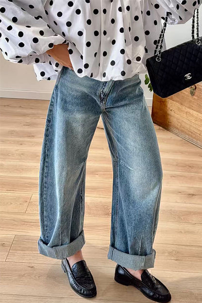 Vintage Pocketed Wide Leg Denim Pants