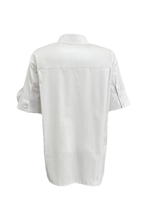 Lapel Short Sleeves Button Up Flower Detail Shirt