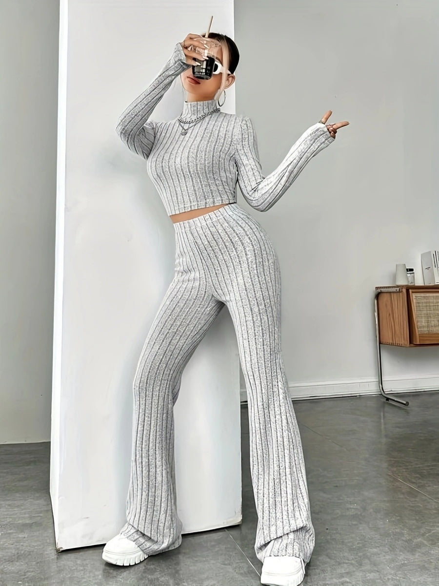 Mock Neck Slim Fit Knitted Two-Piece Set