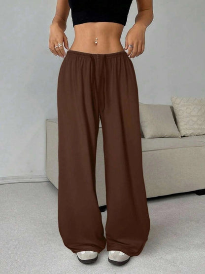 Elastic Waistband Lace Up Wide-leg Pants