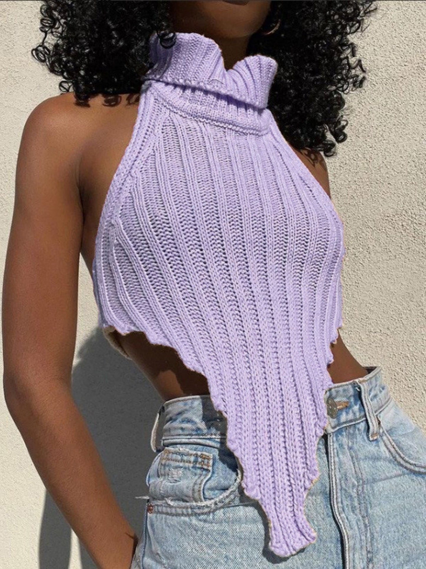 Turtleneck Irregular Hem Knitted Vest