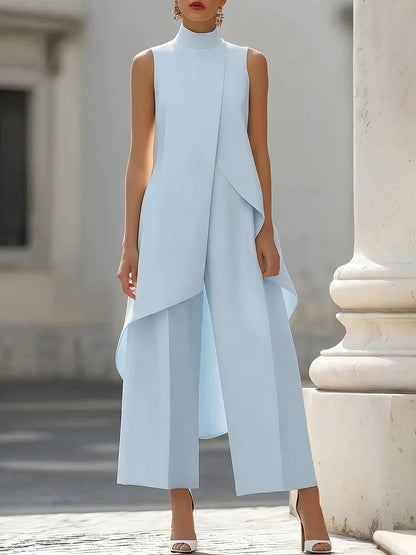 Commuting Temperament Sleeveless Top With Irregular Hem Straight-leg Trousers Set 2-piece Sets