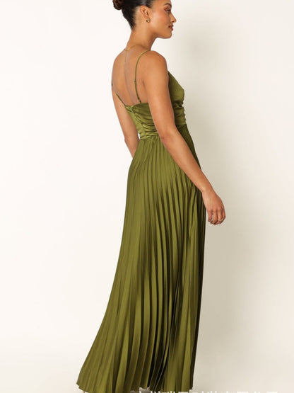 Camisoles Green Formal Dress Crimp Maxi Dresses