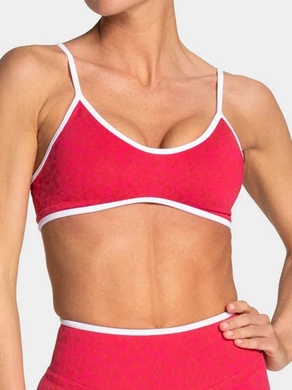 Leopard Print Contrasting Edging Yoga Bra Shockproof Slings Sports Vest