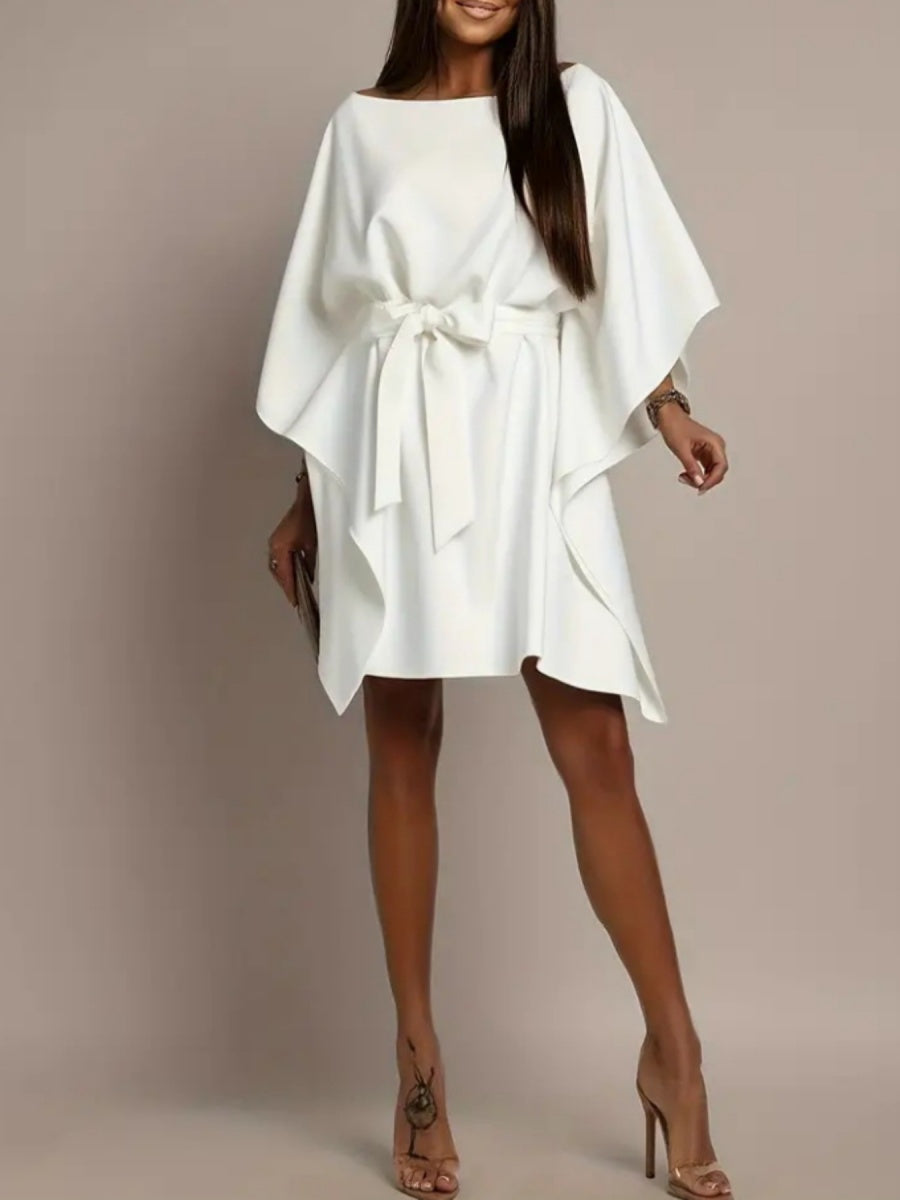 White Batwing Sleeves Lace Up Grace Irregular Hem Mini&Short Dresses
