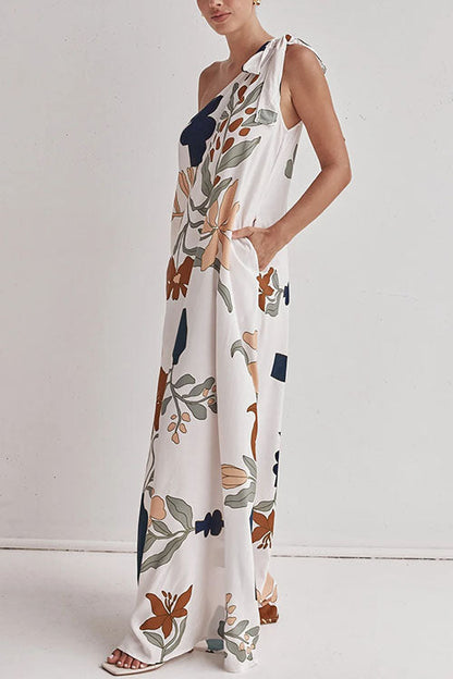 Margovil Tie Knot One Shoulder Floral Print Maxi Dress