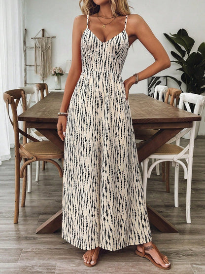 Retro Print Loose Jumpsuit