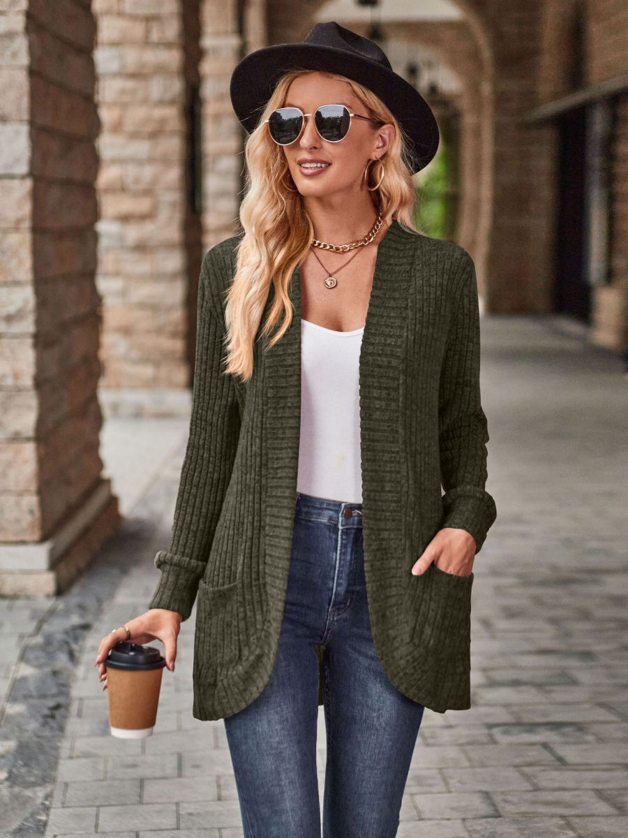 Roughed Ribs Leisure Splicing Long Sleeve Cardigans