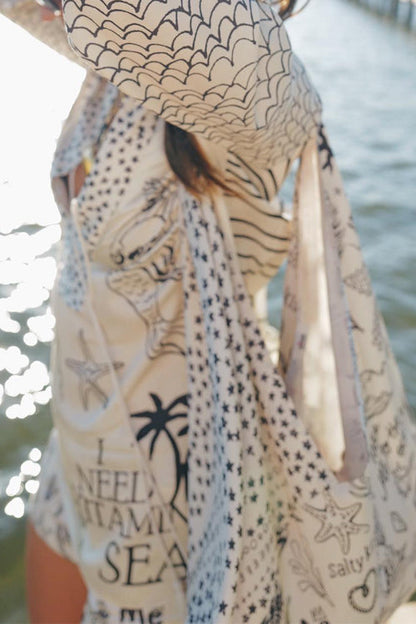 Margovil Collared V Neck Shirt and Side Slit Shorts Vitamin Sea Print Set
