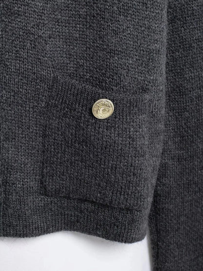 Gold Decorated Row Button Short Knitted Cardigan