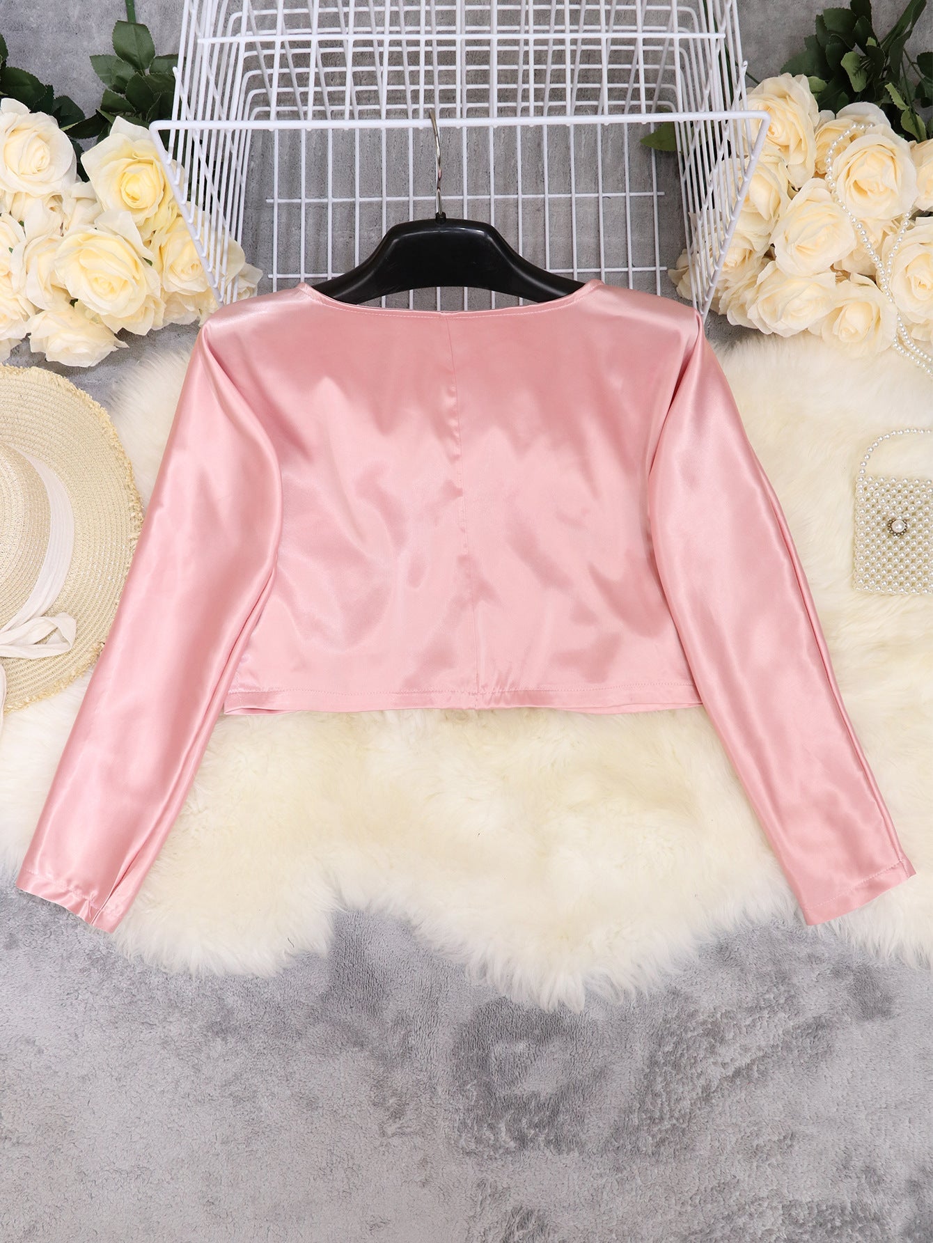 V-neck Long Sleeve Side Straps Silk Chiffon Blouse
