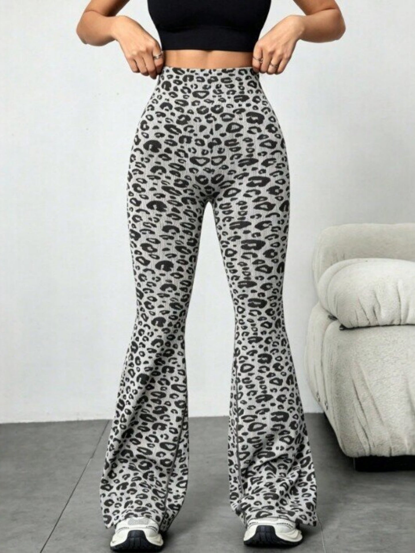 Leopard Print Abdominal Tightening And Buttock Lifting Flared Pants Fitness Exercise Pants