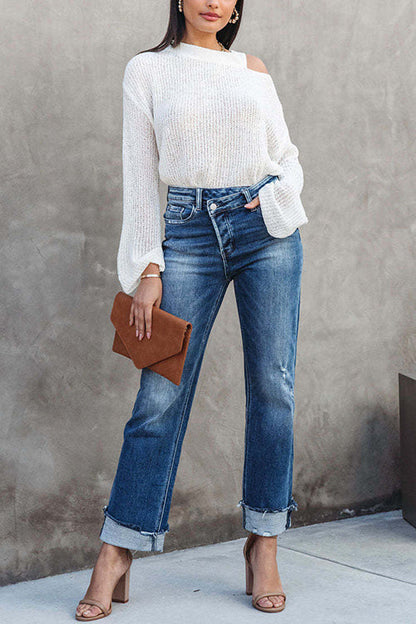 Margovil High Waist Straight Leg Ripped Denim Pants